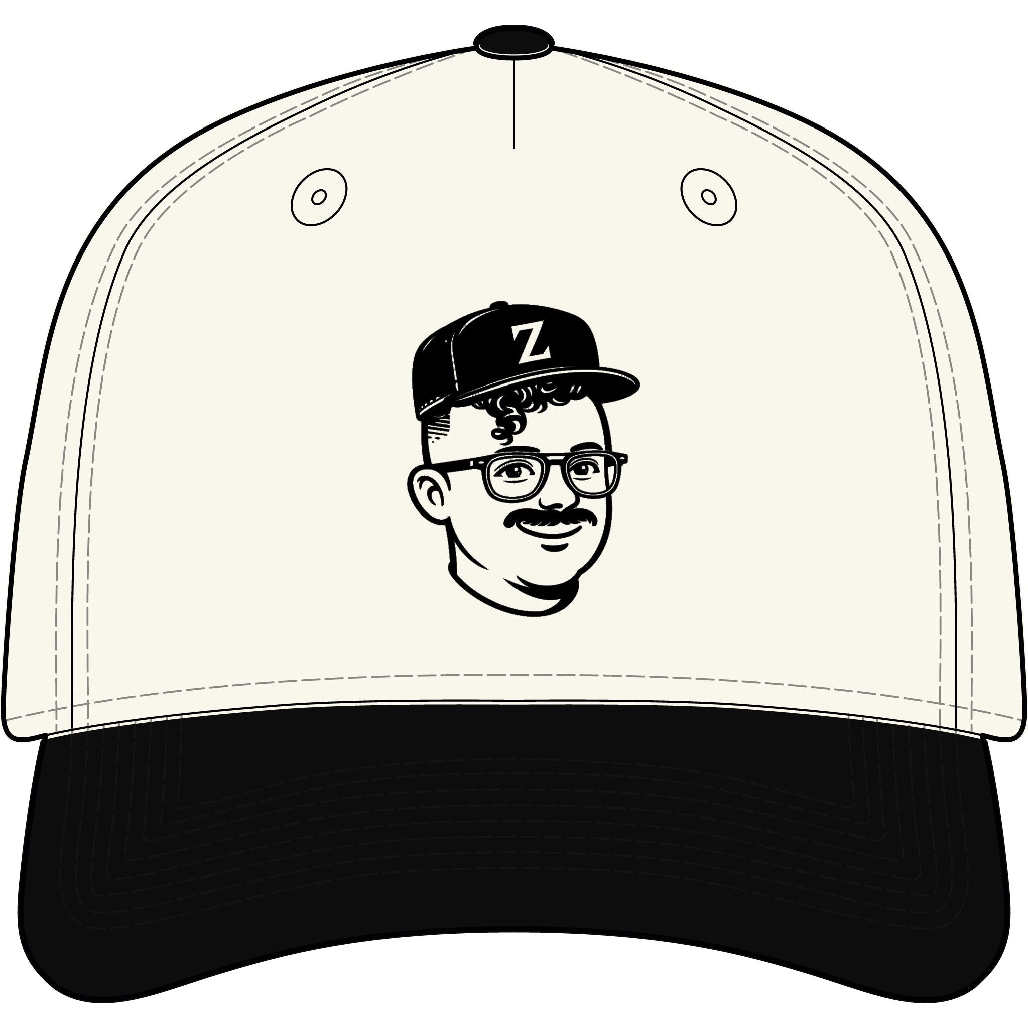 Two-Tone Baseball Cap with Retro Illustrated Face Logo